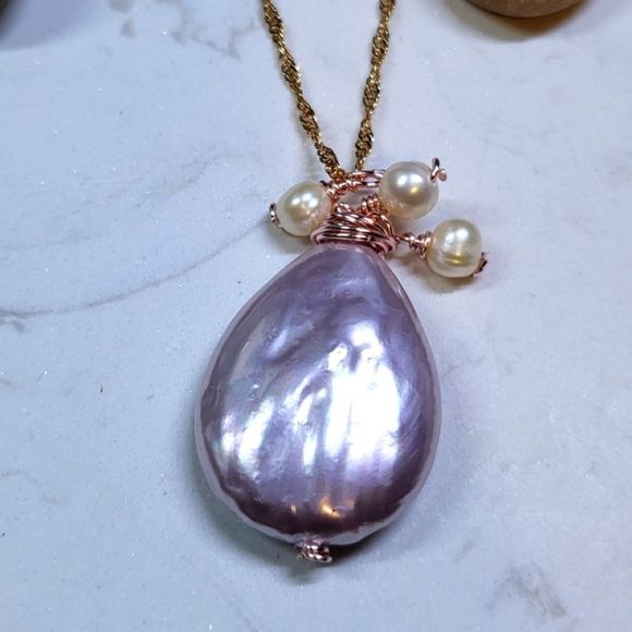 Rose pearl natural necklace and pendant gold filled - Picture 3 of 4